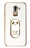 Eiroo Samsung Galaxy A6 Plus 2018 Baby Panda Standl Beyaz Silikon Klf