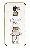 Eiroo Samsung Galaxy A6 Plus 2018 Candy Bear Standl Beyaz Silikon Klf