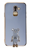Eiroo Samsung Galaxy J8 Baby Bear Standl Pembe Silikon Klf