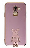 Eiroo Samsung Galaxy J8 Baby Bear Standl Mor Silikon Klf