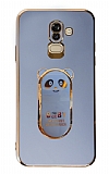 Eiroo Samsung Galaxy J8 Baby Panda Standl Mavi Silikon Klf