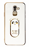 Eiroo Samsung Galaxy J8 Baby Panda Standl Beyaz Silikon Klf