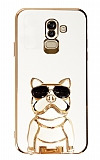 Eiroo Samsung Galaxy J8 Bulldog Standl Beyaz Silikon Klf