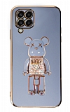 Eiroo Samsung Galaxy M22 Candy Bear Standl Mavi Silikon Klf