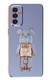 Eiroo Samsung Galaxy M23 Candy Bear Standl Mavi Silikon Klf