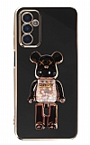 Eiroo Samsung Galaxy M23 Candy Bear Standl Siyah Silikon Klf