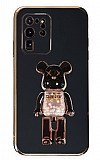 Eiroo Samsung Galaxy Note 20 Ultra Candy Bear Standl Siyah Silikon Klf