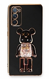 Eiroo Samsung Galaxy S20 FE Candy Bear Standl Siyah Silikon Klf