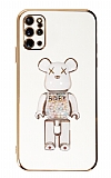 Eiroo Samsung Galaxy S20 Plus Candy Bear Standl Beyaz Silikon Klf