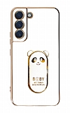 Eiroo Samsung Galaxy S21 FE 5G Baby Panda Standl Beyaz Silikon Klf