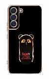 Eiroo Samsung Galaxy S21 FE 5G Baby Panda Standl Siyah Silikon Klf