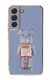 Eiroo Samsung Galaxy S21 FE 5G Candy Bear Standl Mavi Silikon Klf