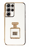 Eiroo Samsung Galaxy S21 Ultra Aynal Parfm Standl Beyaz Silikon Klf