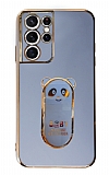 Eiroo Samsung Galaxy S21 Ultra Baby Panda Standl Mavi Silikon Klf