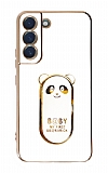 Eiroo Samsung Galaxy S22 Plus 5G Baby Panda Standl Beyaz Silikon Klf