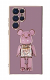 Eiroo Samsung Galaxy S22 Ultra 5G Candy Bear Standl Mor Silikon Klf