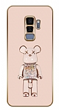 Eiroo Samsung Galaxy S9 Plus Candy Bear Standl Kamera Korumal Pembe Silikon Klf