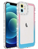 Eiroo Shimmer iPhone 12 Kamera Korumal Pembe-Mavi Silikon Klf