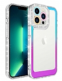 Eiroo Shimmer iPhone 13 Pro Kamera Korumal Mavi-Mor Silikon Klf