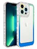 Eiroo Shimmer iPhone 13 Pro Max Kamera Korumal Yeil-Mavi Silikon Klf