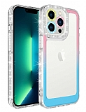 Eiroo Shimmer iPhone 13 Pro Max Kamera Korumal Pembe-Mavi Silikon Klf