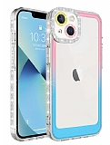 Eiroo Shimmer iPhone 14 Kamera Korumal Pembe-Mavi Silikon Klf