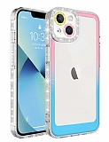 Eiroo Shimmer iPhone 14 Plus Kamera Korumal Pembe-Mavi Silikon Klf