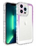 Eiroo Shimmer iPhone 14 Pro Max Kamera Korumal Mor-Beyaz Silikon Klf