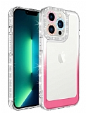 Eiroo Shimmer iPhone 14 Pro Max Kamera Korumal Beyaz-Pembe Silikon Klf
