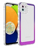 Eiroo Shimmer Samsung Galaxy A03 Kamera Korumal Mor-Pembe Silikon Klf