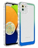 Eiroo Shimmer Samsung Galaxy A03 Kamera Korumal Yeil-Mavi Silikon Klf