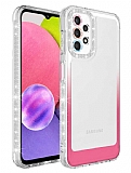 Eiroo Shimmer Samsung Galaxy A13 Kamera Korumal Beyaz-Pembe Silikon Klf