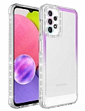 Eiroo Shimmer Samsung Galaxy A23 Kamera Korumal Mor-Beyaz Silikon Klf