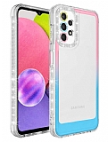 Eiroo Shimmer Samsung Galaxy A52 / A52 5G Kamera Korumal Pembe-Mavi Silikon Klf