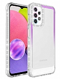 Eiroo Shimmer Samsung Galaxy A53 5G Kamera Korumal Mor-Beyaz Silikon Klf
