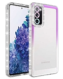 Eiroo Shimmer Samsung Galaxy S20 FE Kamera Korumal Mor-Beyaz Silikon Klf