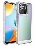 Eiroo Shimmer Xiaomi Poco C40 Kamera Korumal Mor-Beyaz Silikon Klf