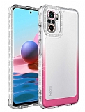 Eiroo Shimmer Xiaomi Redmi Note 10 Kamera Korumal Beyaz-Pembe Silikon Klf