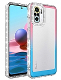 Eiroo Shimmer Xiaomi Redmi Note 10S Kamera Korumal Pembe-Mavi Silikon Klf