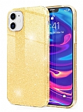 Eiroo Silvery iPhone 12 / iPhone 12 Pro 6.1 in Simli Gold Silikon Klf