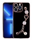 Eiroo Taka iPhone 14 Pro Kamera Korumal Zincirli Siyah Silikon Klf