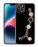 Eiroo Taka iPhone 15 Kamera Korumal Zincirli Siyah Silikon Klf