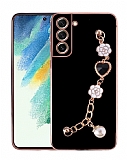 Eiroo Taka Samsung Galaxy S21 FE 5G Kamera Korumal Zincirli Siyah Silikon Klf