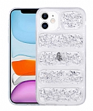 Eiroo Wave Glitter iPhone 12 Kamera Korumal Silver Silikon Klf