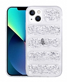 Eiroo Wave Glitter iPhone 13 Kamera Korumal Silver Silikon Klf