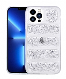 Eiroo Wave Glitter iPhone 13 Pro Kamera Korumal Silver Silikon Klf