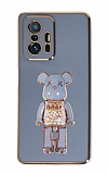 Eiroo Xiaomi 11T / 11T Pro Candy Bear Standl Mavi Silikon Klf