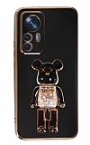 Eiroo Xiaomi 12T Pro Candy Bear Standl Siyah Silikon Klf