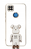 Eiroo Xiaomi Poco C3 Baby Bear Standl Beyaz Silikon Klf