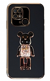 Eiroo Xiaomi Poco C40 Candy Bear Standl Siyah Silikon Klf